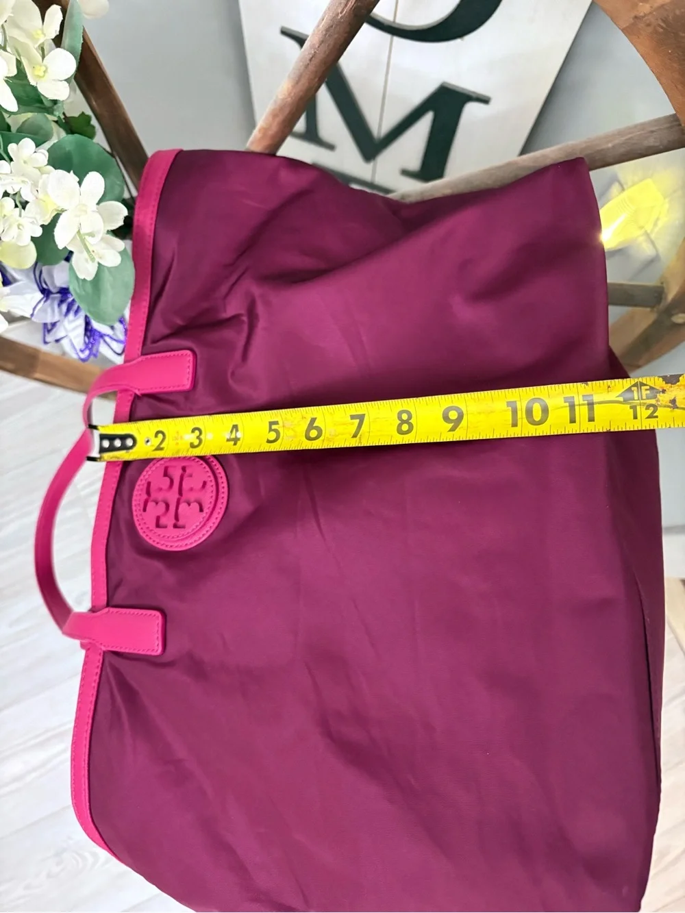 Tory Burch Plum Tote with Pink Trim